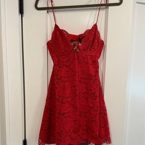 For Love And Lemons Red Lace Mini Dress